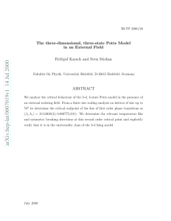 The three-dimensional, three-state Potts Model in an External Field