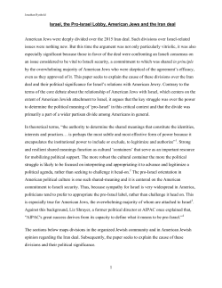 1 Israel, the Pro-Israel Lobby, American Jews and the Iran deal