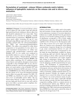 Formulation of sustained - release lithium carbonate matrix tablets