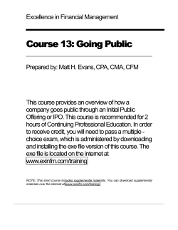 Course 13: Going Public Course 13: Going Public