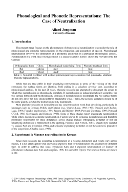 jongman neutralization as evidence for single urs and priming by ur