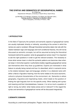 THE SYNTAX AND SEMANTICS OF GEOGRAPHICAL NAMES