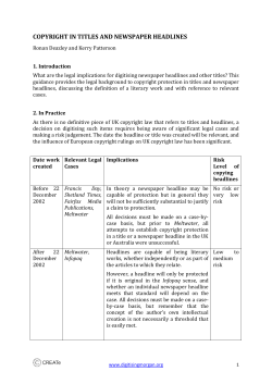 copyright in titles and newspaper headlines
