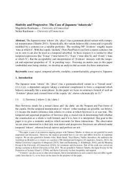 Stativity and Progressive: The Case of Japanese `tokoro-da`1