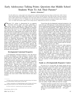 Early Adolescence Talking Points: Questions that Middle School