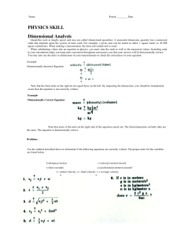 PHYSICS SKILL Dimensional Analysis