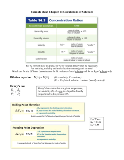 Formula sheet Chapter 14 Calculations of Solutions