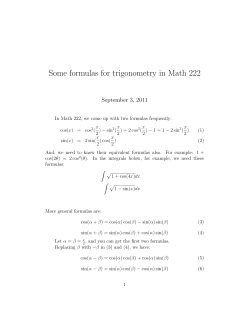 Some formulas for trigonometry in Math 222