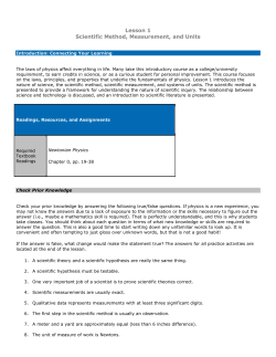 Lesson 1 Scientific Method, Measurement, and Units