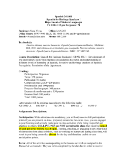 Spanish 241.001 Spanish for Heritage Speakers I Department of