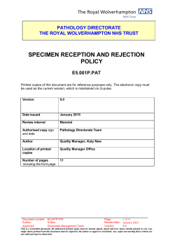 Specimen Reception and Rejection Policy.