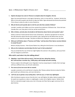 A Midsummer Night`s Dream &ndash; Act I Answer Sheet