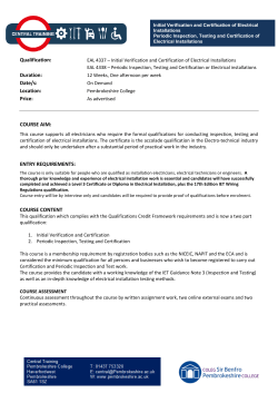 Qualification: Duration: Date/s: Location: Price: COURSE AIM