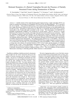 Motional Dynamics of a Buried Tryptophan Reveals the Presence of