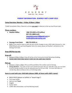 PARENT INFORMATION- ZENERGY KID`S CAMP 2013
