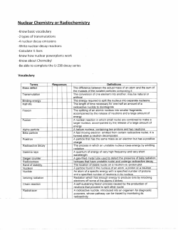 Nuclear Chemistry or Radiochemistrv