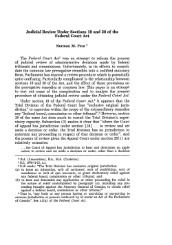 Judicial Review Under Sections 18 and 28 of the Federal Court Act