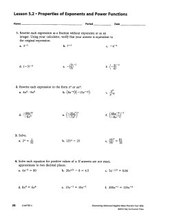 Lesson 5.2` Properties of Exponents and Power Functions