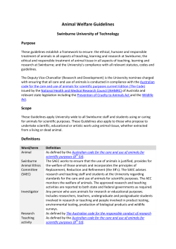 Animal Welfare Guidelines - Swinburne University of Technology