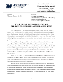 Monmouth University Poll UTAH: TRUMP HAS NARROW LEAD