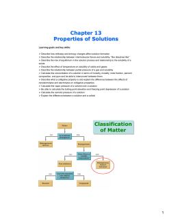 Chapter 13 Properties of Solutions Classification of Matter