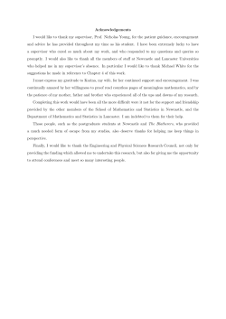 Acknowledgements I would like to thank my supervisor, Prof