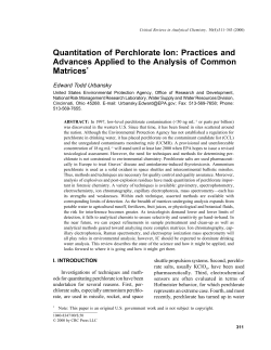Quantitation of Perchlorate Ion: Practices and