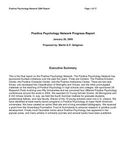 Positive Psychology Progress Report 2000-4