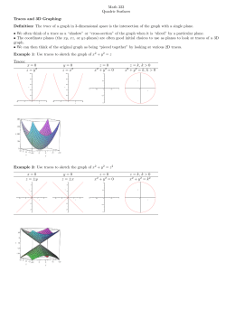 Math 323 Quadric Surfaces Traces and 3D Graphing: Definition: The