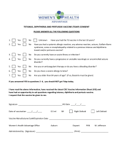 tetanus, diphtheria and pertussis vaccine (tdap)
