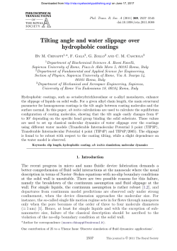 Tilting angle and water slippage over hydrophobic coatings