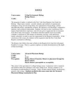 SCIENCE Course name: Living Environment: Biology Biology