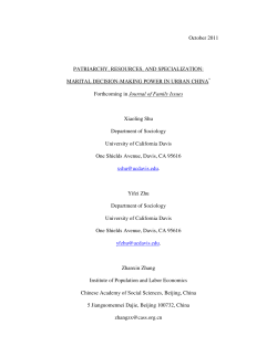 October 2011 PATRIARCHY, RESOURCES, AND SPECIALIZATION