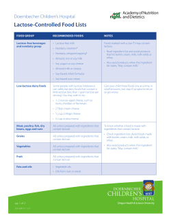 Lactose-Controlled Food Lists