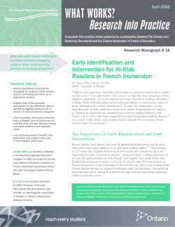 Early Identification and Intervention for At