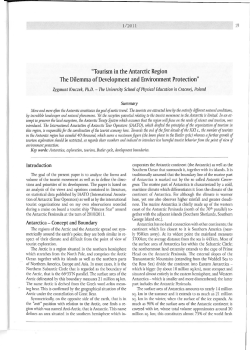 "Tourism in the Antarctic Region The Dilemma o f Development and