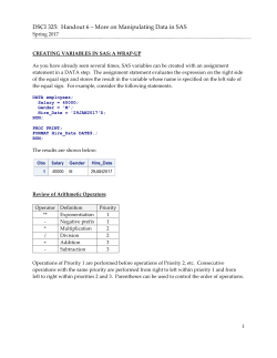DSCI 325: Handout 6 ‒ More on Manipulating Data in SAS