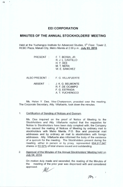 eei corporation minutes of the annual stockholders` meeting