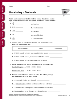Chapter 10 Test A &bull; Decimals