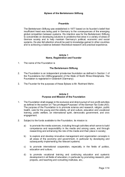 Page 1/14 Bylaws of the Bertelsmann Stiftung Preamble The