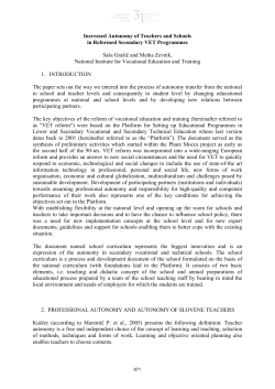 Increased Autonomy of Teachers and Schools in Reformed