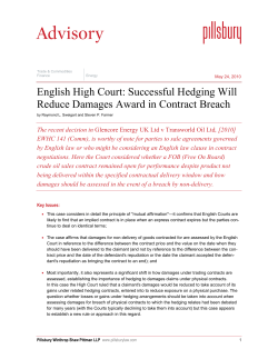 English High Court: Successful Hedging Will Reduce