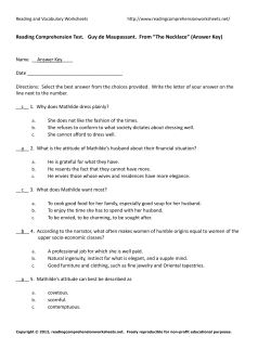 Reading Comprehension Test. Guy de Maupassant. From &ldquo;The