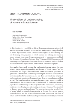 Leo N&auml;pinen. The Problem of Understanding of Nature in Exact