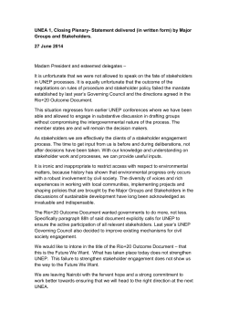 UNEA 1, Closing Plenary- Statement delivered (in written form) by
