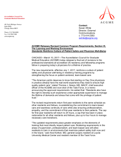 Mar 10 2017 Press Release: ACGME Releases Section VI