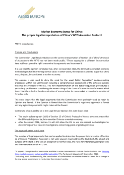 Market Economy Status for China: The proper legal