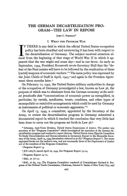 The German Decartelization Program: The Law in Repose