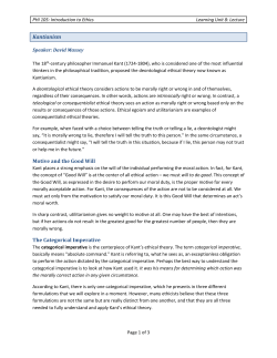 Kantianism Motive and the Good Will The Categorical Imperative