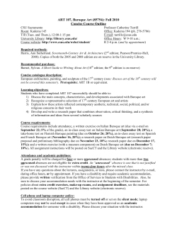 ART 107, Baroque Art (85754): Fall 2010 Concise Course Outline